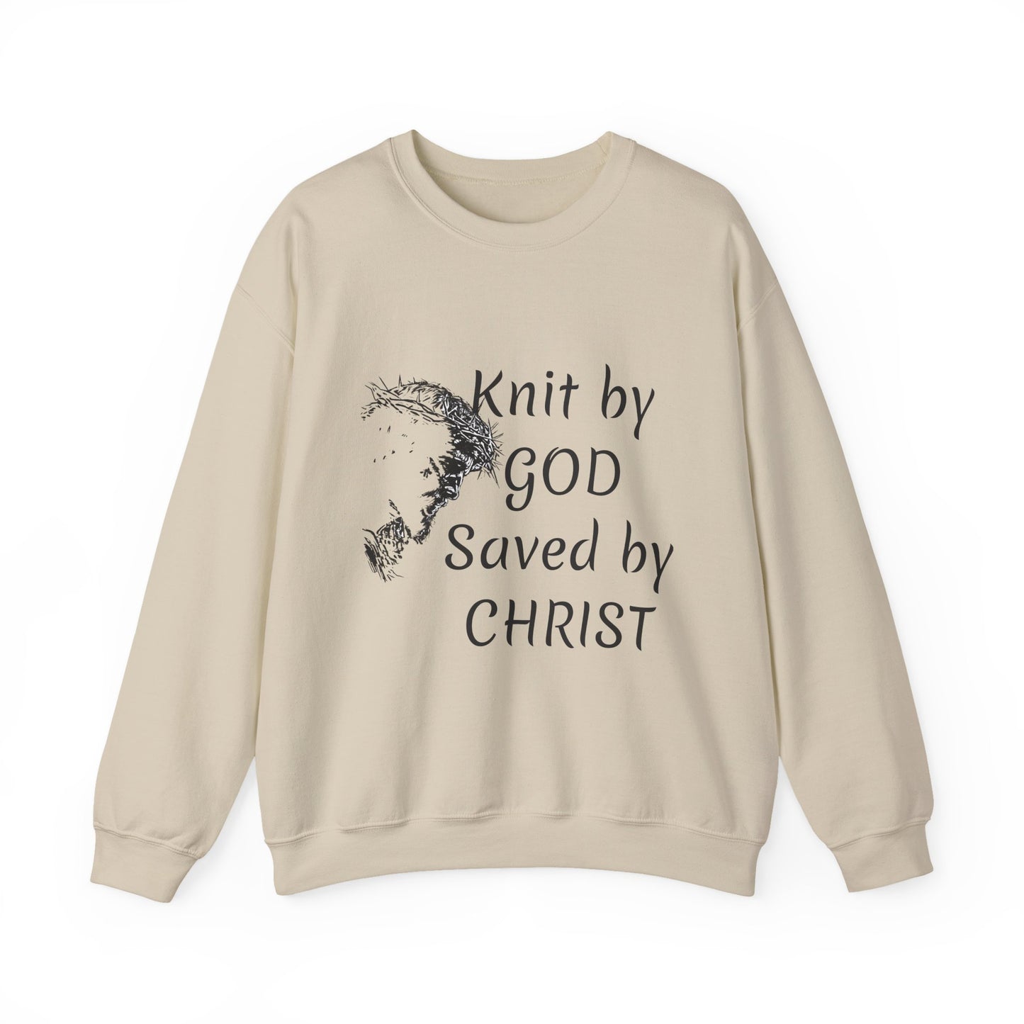 Knit by God Saved by Christ Sweatshirt | Christian Faith Graphic Pullover