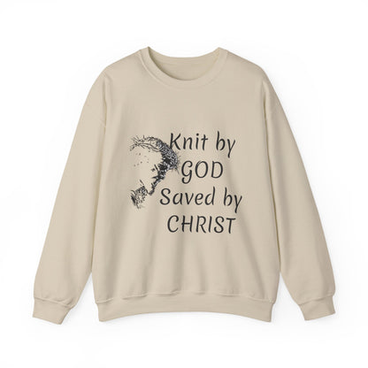 Knit by God Saved by Christ Sweatshirt | Christian Faith Graphic Pullover