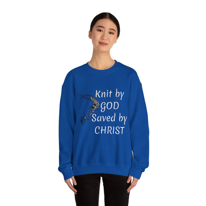 Knit by God Saved by Christ Sweatshirt | Christian Faith Graphic Pullover