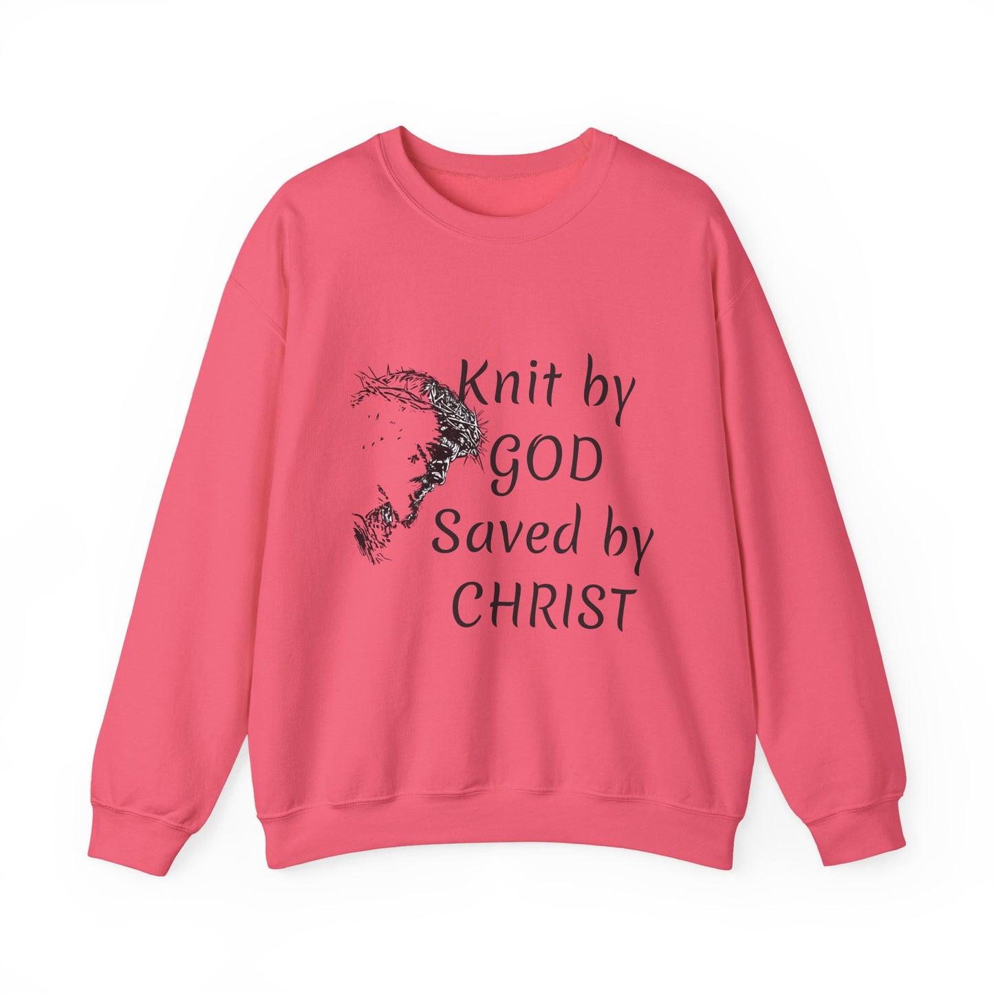 Knit by God Saved by Christ Sweatshirt | Christian Faith Graphic Pullover