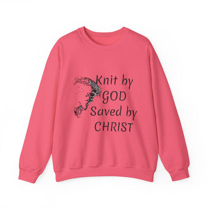 Knit by God Saved by Christ Sweatshirt | Christian Faith Graphic Pullover