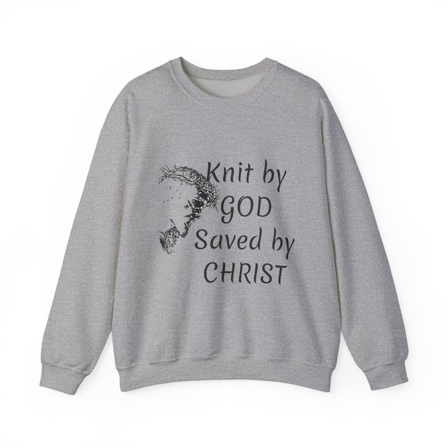 Knit by God Saved by Christ Sweatshirt | Christian Faith Graphic Pullover