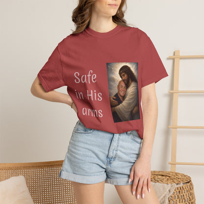 ADD A LOVED ONE-Safe in His Arms Jesus Hug T-Shirt | Christian Faith Prayer Tee