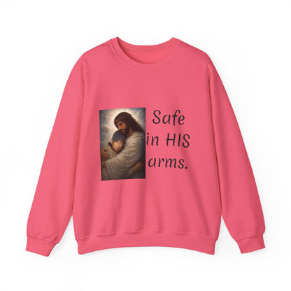 ADD YOU OR YOUR LOVED ONE1-send pic Jesus Holding Child crewneck sweatshirt | Safe in His Arms Christian faith design
