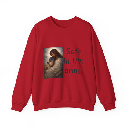 ADD YOU OR YOUR LOVED ONE1-send pic Jesus Holding Child crewneck sweatshirt | Safe in His Arms Christian faith design