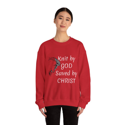 Knit by God Saved by Christ Sweatshirt | Christian Faith Graphic Pullover