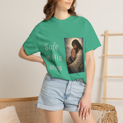 ADD A LOVED ONE-Safe in His Arms Jesus Hug T-Shirt | Christian Faith Prayer Tee