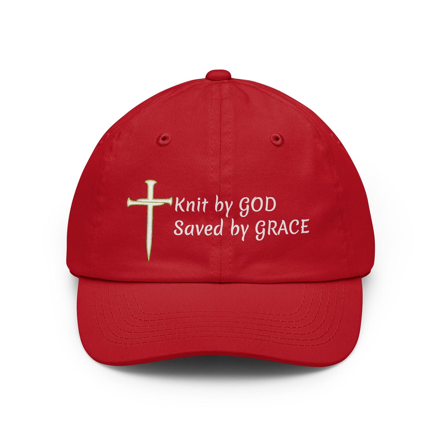 Knit by God Customizable Embroidered Text Cap